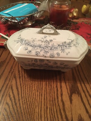 RARE W & T Adams Blue Princess Tureen Covered DISH Parision GraniteTransferware