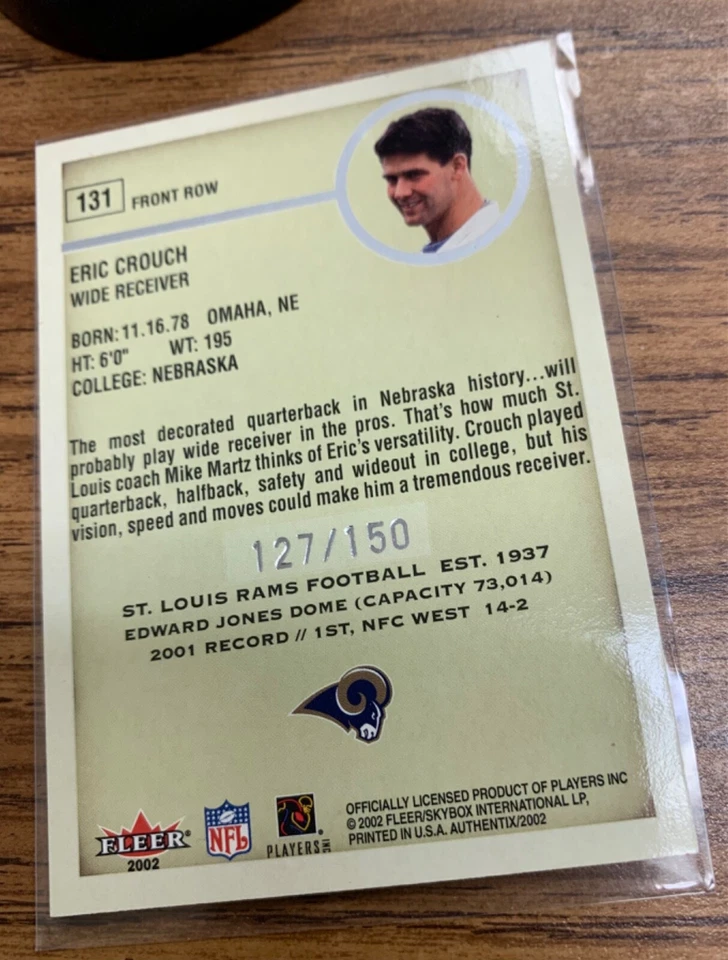 2002 Fleer Authentix Front Row #131 Eric Crouch /150-Nebraska Cornhuskers - Image 2 of 2