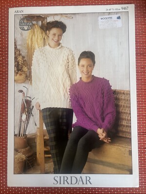Aran DAMENPULLOVER MIT ZOPFMUSTER 28 -40  VINTAGE 90 s STRICKMUSTER SIRDAR 9467