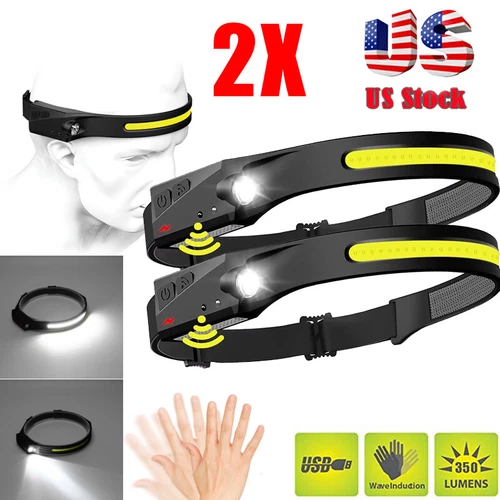 2X Waterproof COB Headlamp Night Buddy LED Sensor 230° Head Torch Headlight Lamp - Picture 1 of 12