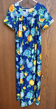 Vintage 1970s Sears Women's Muumuu Dress Floral Long Blue Orange Small 8-10