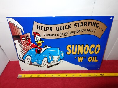 12 x 8 in SUNOCO ''W' OIL WITH  DONALD DUCK ADV. SIGN HEAVY DIE CUT METAL # S 60