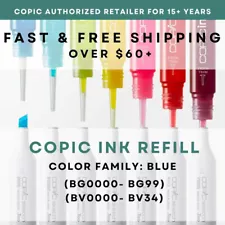 BG0000-BG99 to BV0000-BV34 * COPIC Ink Refill Blue- U.S. Authorized Retailer