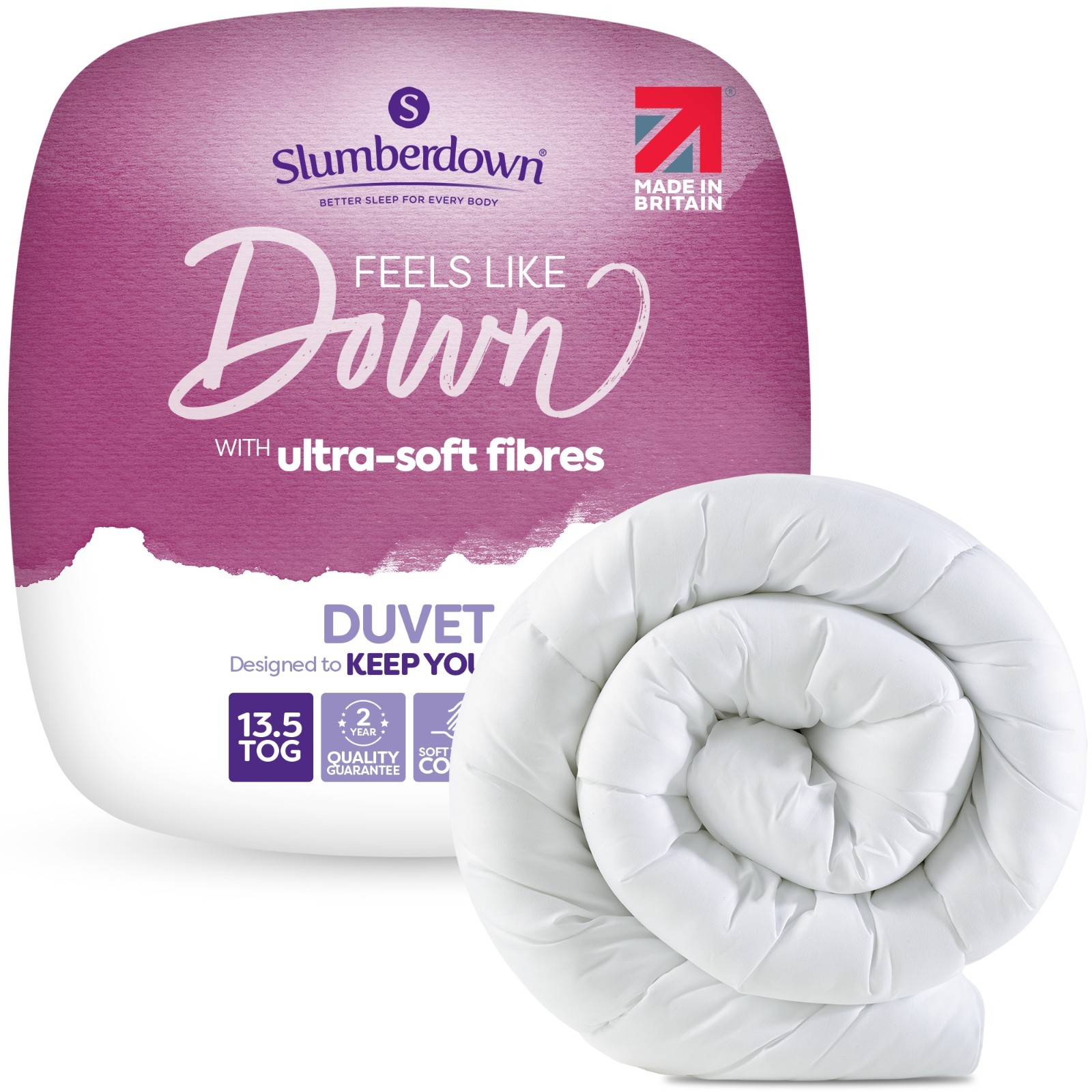 Slumberdown Unisex White Feels Like Down 13.5 Tog Winter Duvet In | Size: Double - Image 2