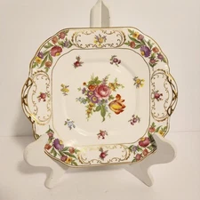 VTG Hammersley Bone China Dresden Sprays Square Plate 9.75" Wide with handles