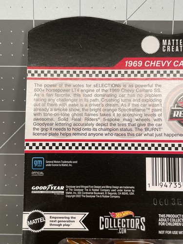 Hot Wheels 2022 Red Line Club Members Exclusive SelectionS 1969 Chevy Camaro SS - Picture 8 of 18