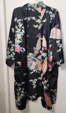 Asian Silk Robe Womens Flowers Birds Black Pink Small Peacock No Belt Pockets