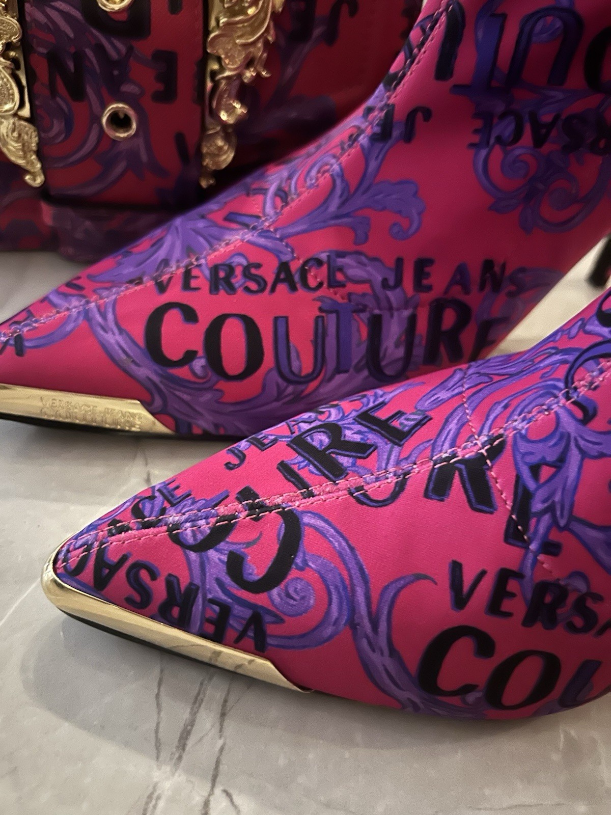 Versace Jeans Couture Pink Baroque Ankle Boots UK6 EU39 + Bag NEW image 3
