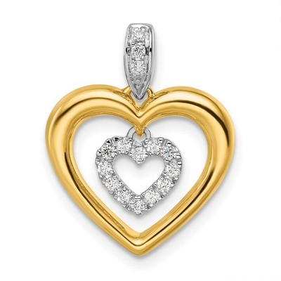 14k Bicolor Gold 1/6 Kt Lab Grown Diamond VS/SI + G + Dangle Double Heart Pendant