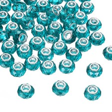 100Pcs 14mm Large Hole Acrylic Beads Lake Blue European Loose Faceted Bead
