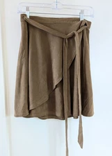 Umgee SZ M (6-8) Camel Brown Faux Suede Cloth Wrap Tie Mini Skirt Casual School