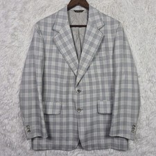 Vtg Palm Beach Glen Plaid Wide Lapel Gray Sport Blazer 42R 70s Half Lined USA