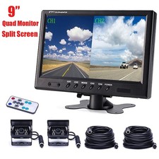 9" Quad Split Monitor Screen 2X Rear View Backup Camera System for Bus Truck RV