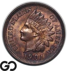 1901 Indian Head Cent Penny, 4-FULL Diamonds, Choice BU+