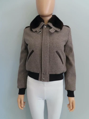 SAINT LAURENT (YSL) Giacca bomber Saint Laurent marrone con pied de poule nuova con etichette F 34 US 2 $3.790