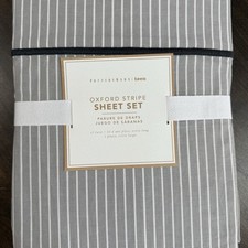 POTTERY BARN TEEN OXFORD STRIPE SHEET SET, TWIN / LX GRAY / WHITE