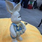 Easter Bunny Rabbit Figurine Resin Hand Painted Basket Bird White Blue — photo 3