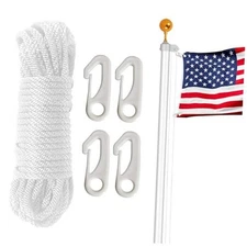 Flag Pole Rope Kit 50Ft x 1/4" Diameter Halyard Rope 50ft-White(Nylon hook)