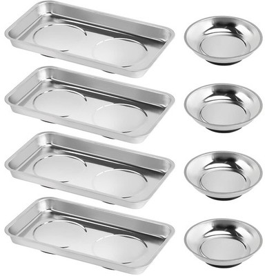 JOIKIT 8 Pieces Magnetic Parts Tray Set, 4 Inch + 9.5 Inch, Silver + BLack 