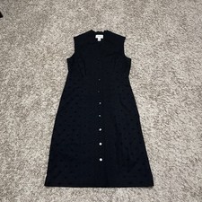Talbots button front sheath dress black womens 6 embroidered/eyelet lined career