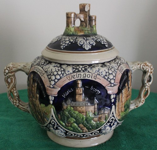 Vtg Gerz German Rumtopf Castle Stoneware Punch bowl Tureen Set w/12 Mugs Germany - Picture 6 of 17