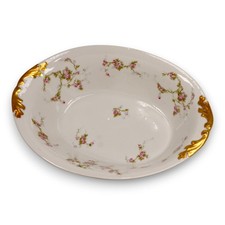 M. Redon PL Limoges Pink Roses Oval Serving Bowl Gilt Handles Antique 1890