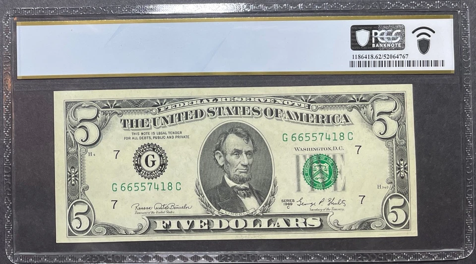 $5 1969C FRN Chicago - Missing 1st Print - Blank Back Error - PCGS Banknote 62 - Image 2 of 2