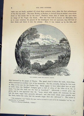 Original alter antiker Druck Roodeye Eisenbahn Brücke Chester England Cassell um 1882