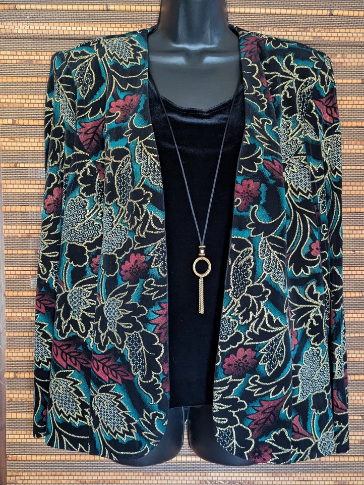 Conjunto de collar chaqueta Twofer Top floral vintage de R&M Richards Karen Kwong talla 16 Foto 3 de 4