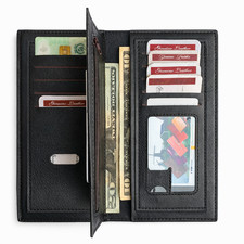 Men  s Long Checkbook Wallet   Genuine Leather RFID Card Holder, Full Bill Wallet