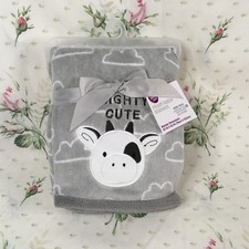 Parent's Choice Mighty Cute Cow Clouds Grey Baby Blanket NWT