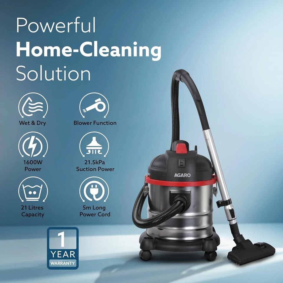AGARO Ace Wet & Dry Vacuum Cleaner for Home, 1600 Watts, 21.5 kPa Suction Power - Image 3 of 4