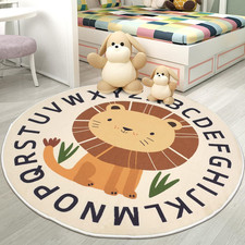 Kid Rugs Animal Play Rug 4Ft Large round Lion Play Mat Soft Alphabet Educational