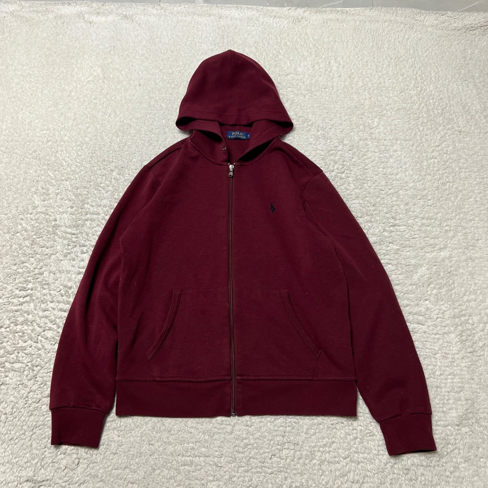Polo Ralph Lauren Hoodie Men Medium Maroon Red Full Zip Sweatshirt Performance