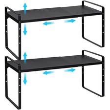 Set of 2 Expandable Cabinet Shelf Organizer, Stackable Kitchen Countertop She...