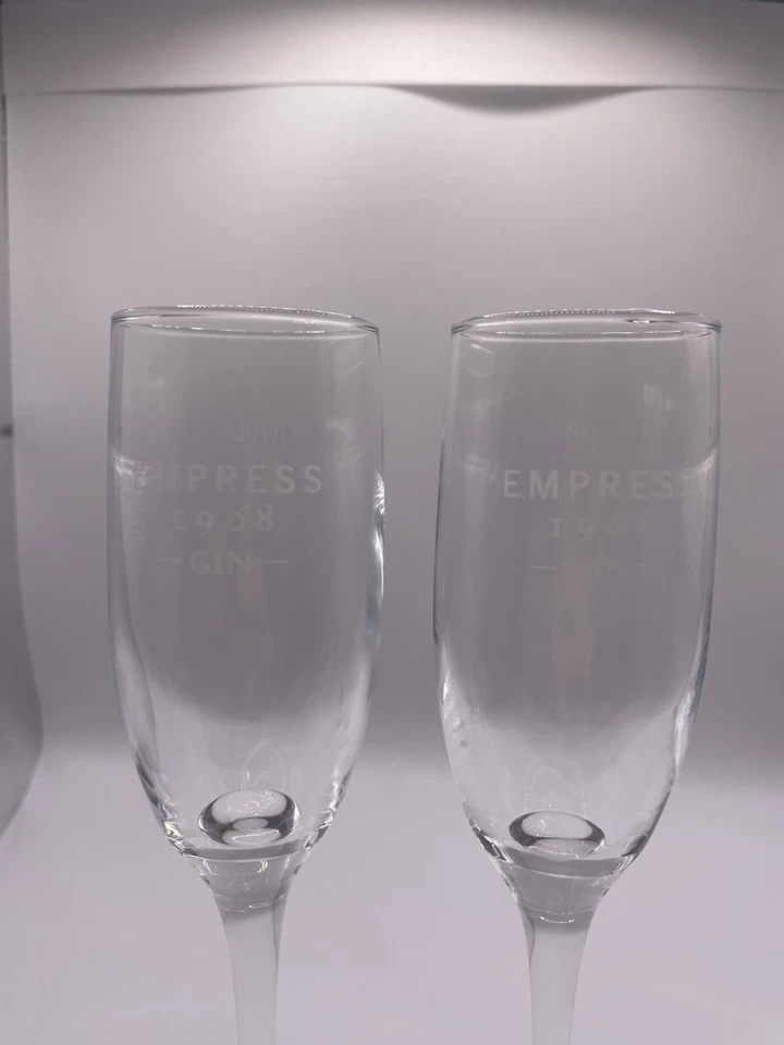 Juego de 2 copas promocionales de flautas de champán Empress 1908 ginebra tamaño nuevo 6 oz Foto 2 de 4