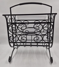 Wrought Iron Handled Footed Magazine Book Rack Stand 14"x12"x19.5" Black Used