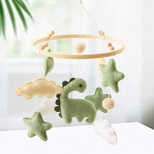 Soft Green Dinosaur Theme Baby Mobile Crib Simple Bell Boys Girls Handmade Felt