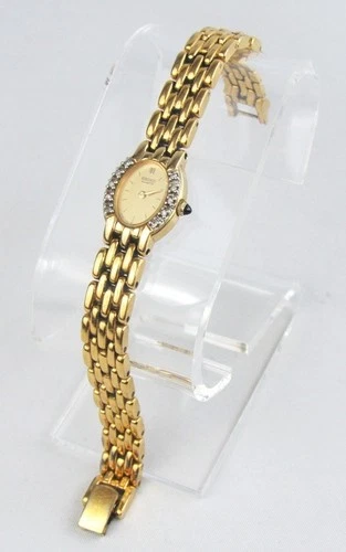 Vintage Seiko Women Ladies Gold Metal Oval Face Diamond Accent 1F20-5G19 Watch
