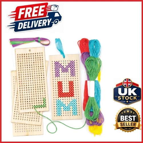Wooden Bookmark Cross Stitch Kits, 4 Pack