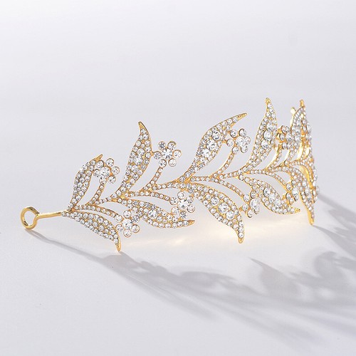 4.5cm Wide Leaves Crystal Wedding Bridal Queen Princess Prom Tiara Crown Adult - Picture 8 of 16