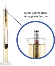 Triple Scale Hydrometer and Glass Test Jar for Wine, Beer, Mead & Cider - ABV...