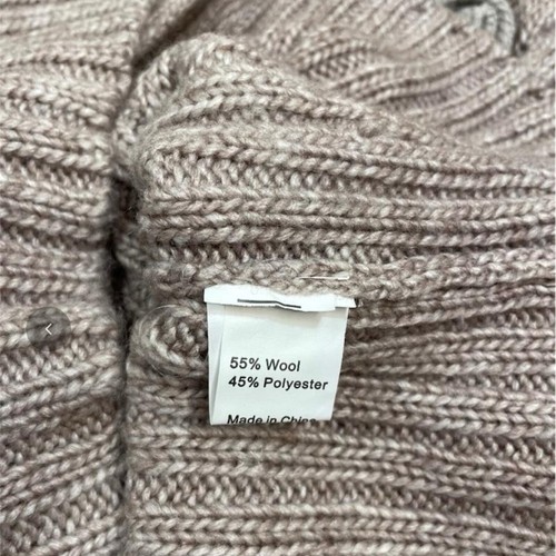 John Fashion Tan Wool Blend Waffle Ribbed Roses Knit Fur Cardigan Size Large - Picture 6 of 8