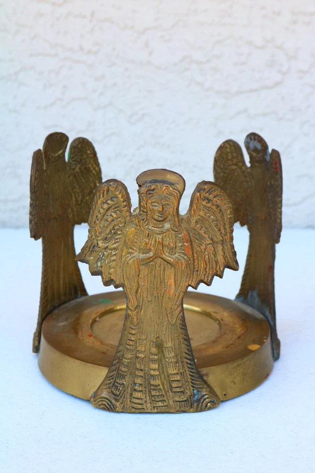 Soporte de bola de observación de metal ANGELS soporte base globo pátina de latón jardín patio 5" MI Foto 4 de 4