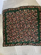 Anne Klein silk scarf floral birds green hand hem
