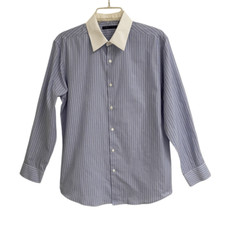 Theory light blue pinstripe white collar dress shirt long sleeve 15.5 32-33 R