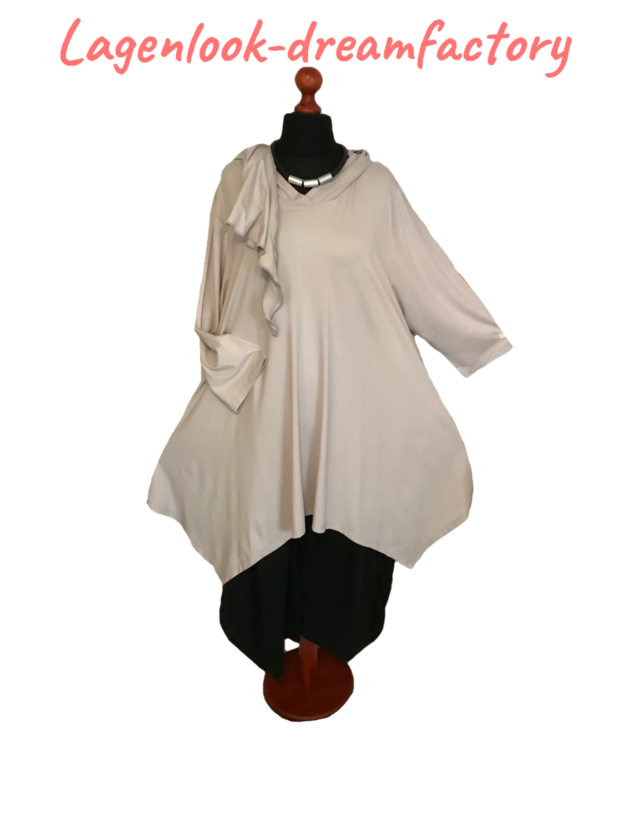 Tunique Longue Femme Style Lagenlook En Viscose - Couleur Sable, Capuche, Tailles Grandes (42/44 à 58/60)