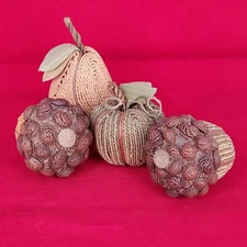 Set of 4 Jute Twine Wrap Decorative Bowl Filler Stemmed Apples & Pears & Acorns