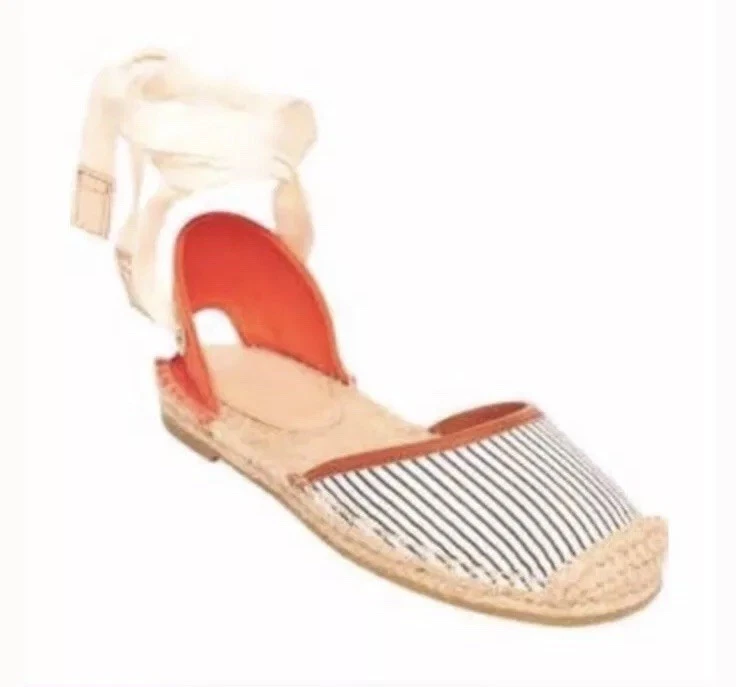 JOIE Miramar Striped Espadrille FLAT Ladies 36 6 5.5 Canvas Ankle Tie Shoes