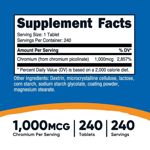 Nutricost Chromium 1000mcg, 240 Tablets - Gluten Free, Non-GMO - Picture 2 of 5